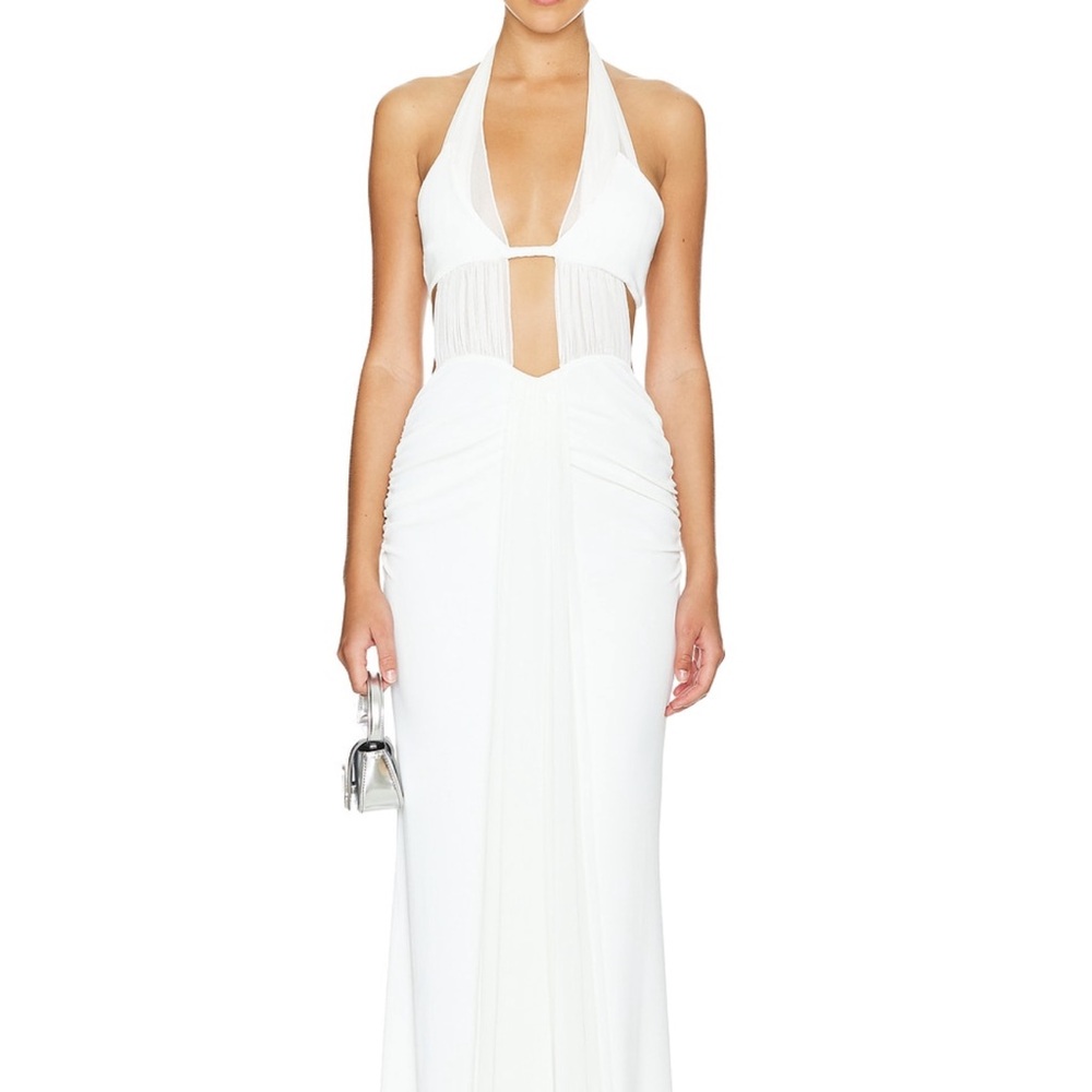 NBD White Backless Halter Dress
